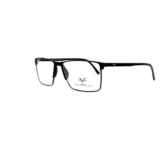 Men's Rectangular Matte Black Metal Eyeglasses Plastic Bridge Temple Tips Italy - Picture 6 of 9